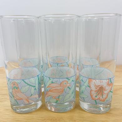 vintage home decor 80s bird and floral drinking glasses