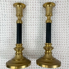 Load image into Gallery viewer, vintage home decor brass and black candlesticks