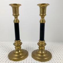 Load image into Gallery viewer, vintage home decor brass and black candlesticks