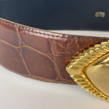 Load image into Gallery viewer, vintage home decor brass brown leather belt