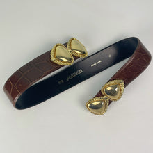 Load image into Gallery viewer, vintage home decor brass brown leather belt