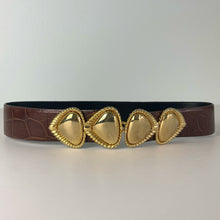 Load image into Gallery viewer, vintage home decor brass brown leather belt