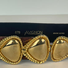 Load image into Gallery viewer, vintage home decor brass brown leather belt
