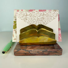 Load image into Gallery viewer, vintage home decor brass stone letter holder