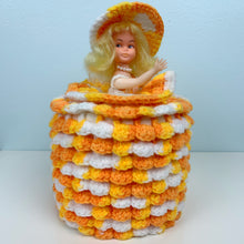Load image into Gallery viewer, vintage home decor crocheted toilet paper holder doll