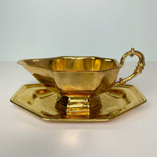 Load image into Gallery viewer, vintage home decor gold plated gravy bowl and saucer