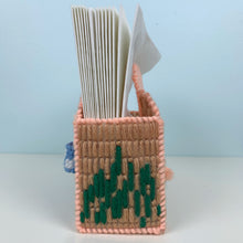 Load image into Gallery viewer, vintage home decor hand stitched pink napkin holder