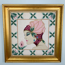 Load image into Gallery viewer, vintage-home decor needlepoint woman wall hanging