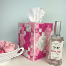 Load image into Gallery viewer, vintage home decor pink crocheted tissue box