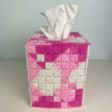 Load image into Gallery viewer, vintage home decor pink crocheted tissue box