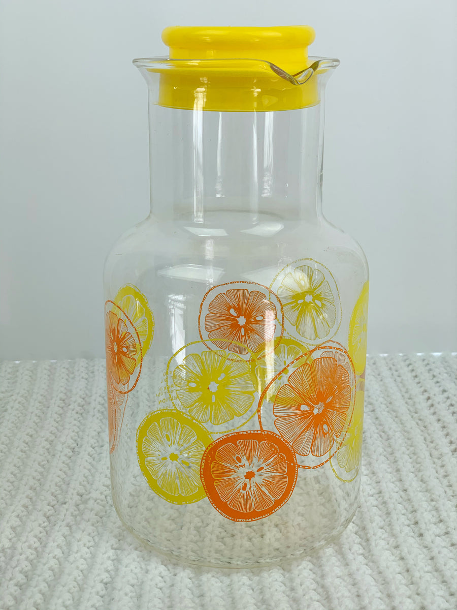 Vintage Pyrex Juice Jug With Lid, Pyrex Juice Carafe, 1.5 L, White Orange  Slices 