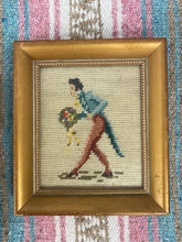 Load image into Gallery viewer, vintage home decor wall needlepoint man woman pair square