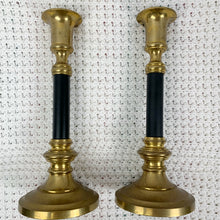 Load image into Gallery viewer, vintage home decor brass and black candlesticks
