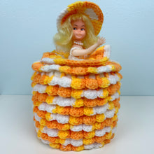 Load image into Gallery viewer, vintage home decor crocheted toilet paper holder doll

