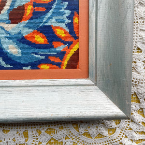 vintage home decor cross stitch colorful framed birds