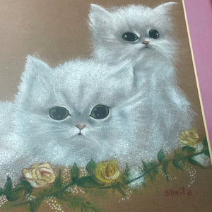 vintage home decor framed chalked kittens