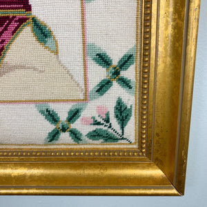 vintage-home decor needlepoint woman wall hanging