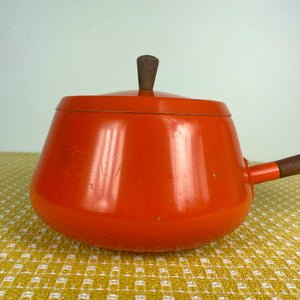 vintage home decor orange fondue pot