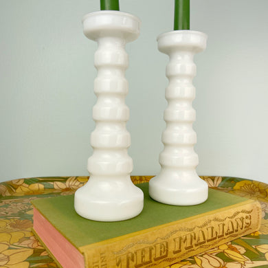 vintage home decor segmented milk glass candlesticks