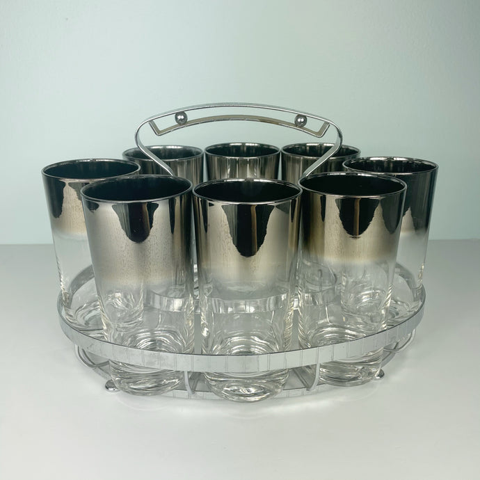 vintage home decor silver dipped mcm drinking glass set-