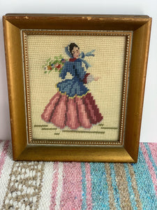 vintage home decor wall needlepoint man woman pair square