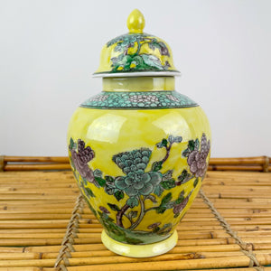 vintage home decor yellow floral ginger jar